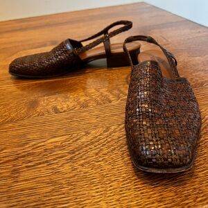 SESTO MEUCCI Woven Brown Slingback Flats Sandals Vintage Italy Leather 10.5